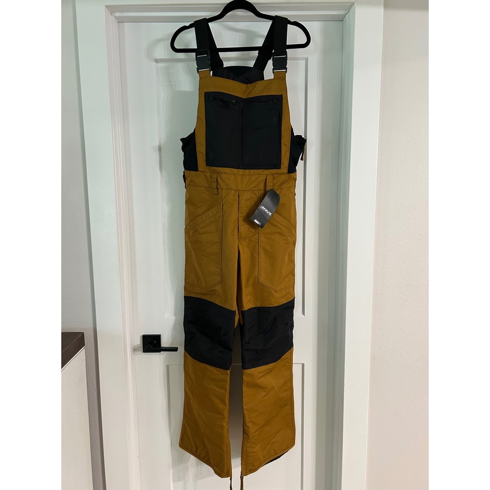 Aperture Jibbed Bib Snow Pants Mens Small Natural Tan Black 10K Waterproof NEW